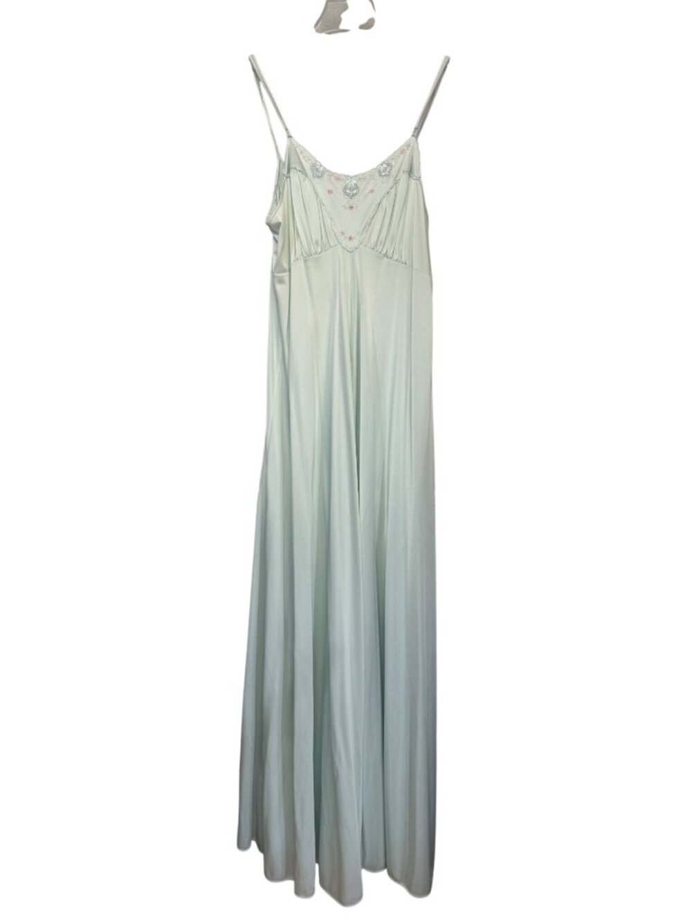 Shadowline Nylon Nightgown Light Blue Size Medium Embroidered Floral Lace Trim